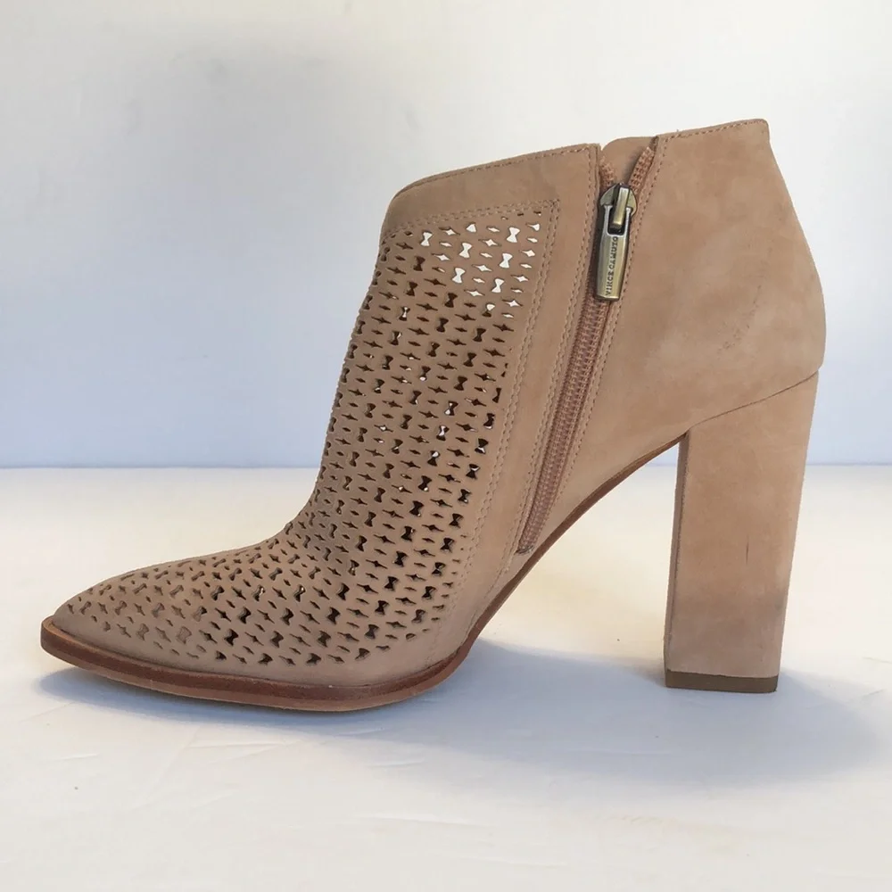 Vince Camuto Lorna Blush Side Asymmetrical Pointed Toe Block Heel Leather Boots